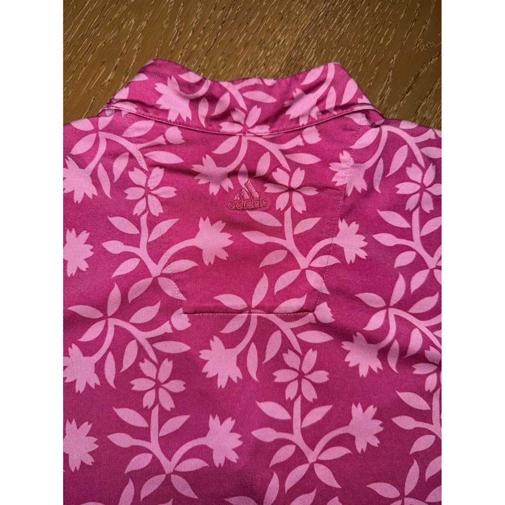 Adidas Womens Golf Polo Shirt Pink Floral Quarter Zip Mesh Panel XL - Picture 5 of 5